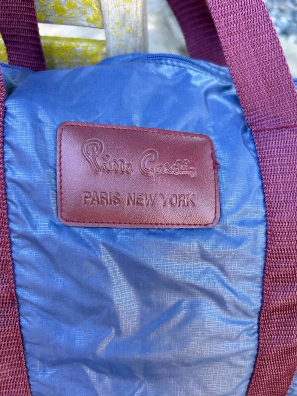Pierre Cardin Vintage 80s Blue Nylon Duffle Gym Bag Maroon Straps